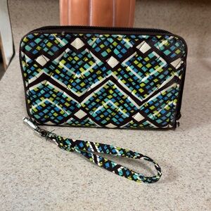 Vera Bradley Blue and Green Geometric Wristlet